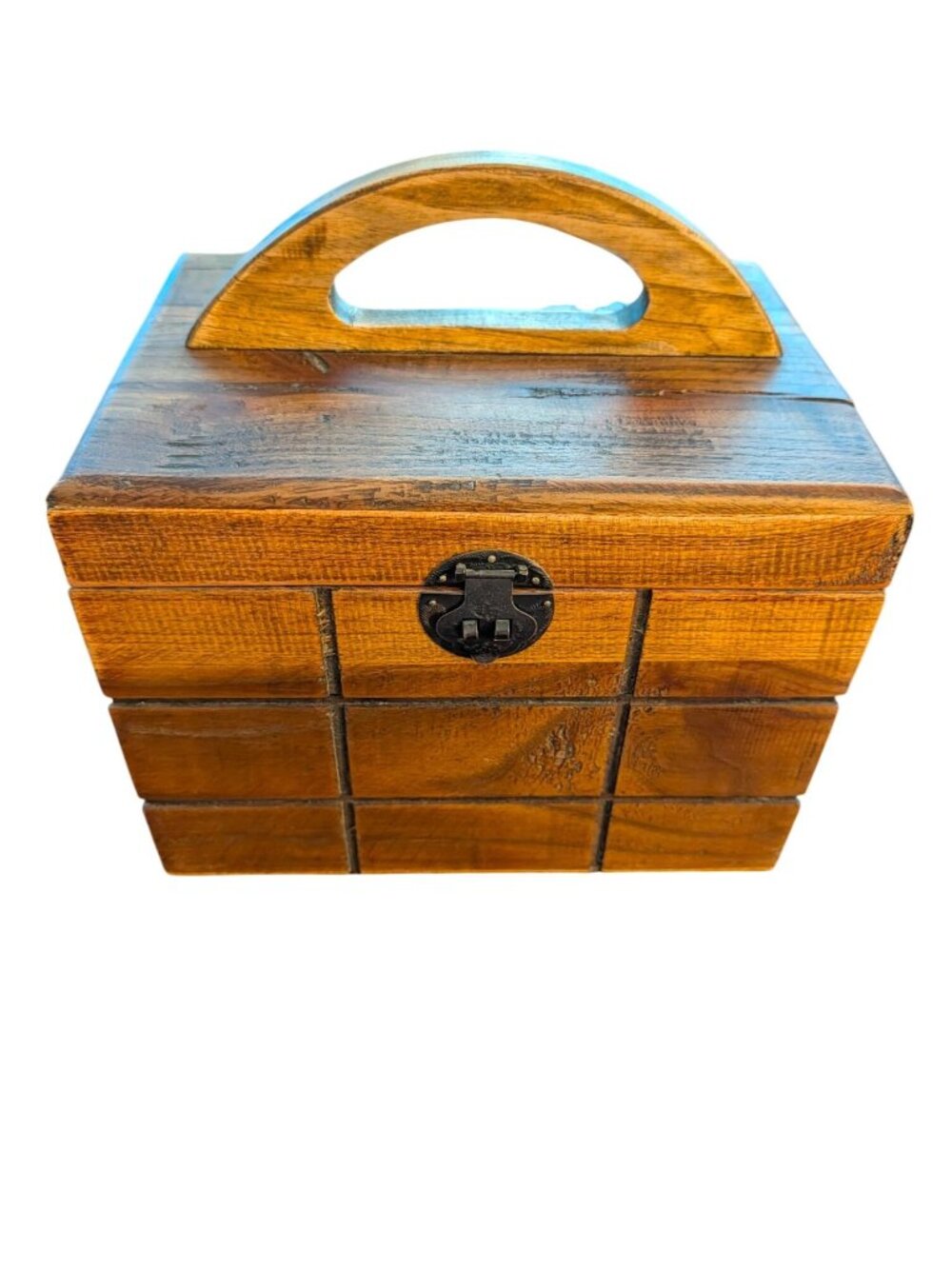 Wooden Handled Decorative Storage Box With Latch By Pier 1 - Rustic Brown Finish